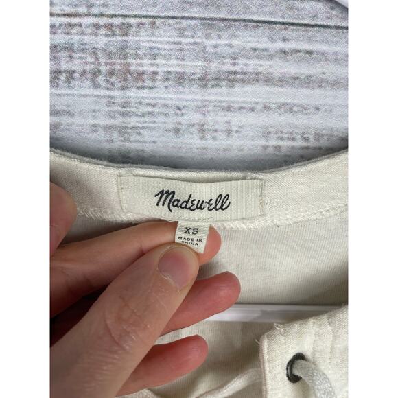 Madewell Libra Lace Up Tee XS Ivory Cream 3/4 Sleeve Boho Western Coastal Norm - Picture 3 of 7